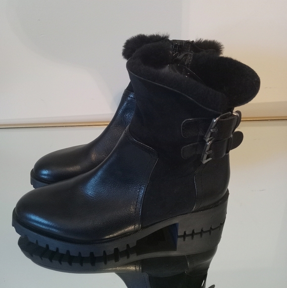 Napoleoni Black Leather Boots With Fur Made in Italy Size 37 - Picture 3 of 11